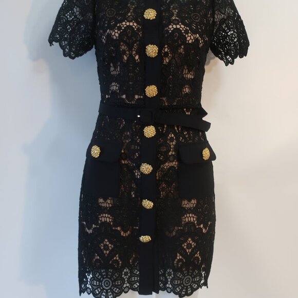 Womens Self-Portrait Black White Guipure Lace Sheath Cindy Mini Dress 6 - Picture 7 of 16